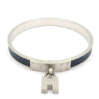 Hermes Bangle Kelly Leather Silver Navy Bracelet