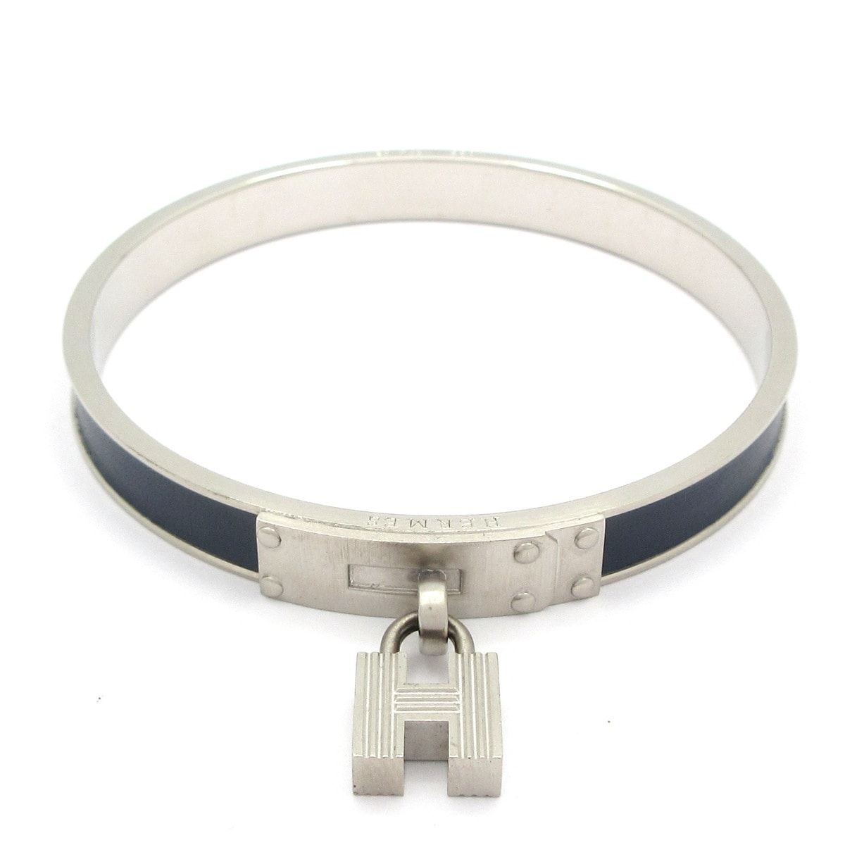 Hermes Bangle Kelly Leather Silver Navy Bracelet