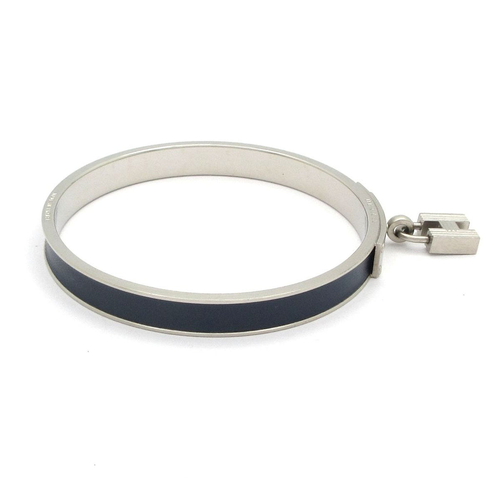 Hermes Bangle Kelly Leather Silver Navy Bracelet — view 2