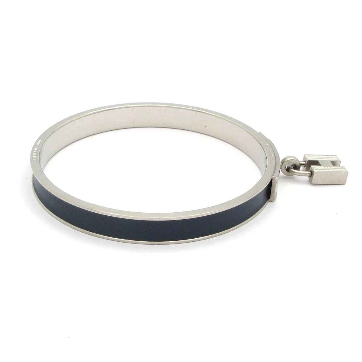 Hermes Bangle Kelly Leather Silver Navy Bracelet — view 2