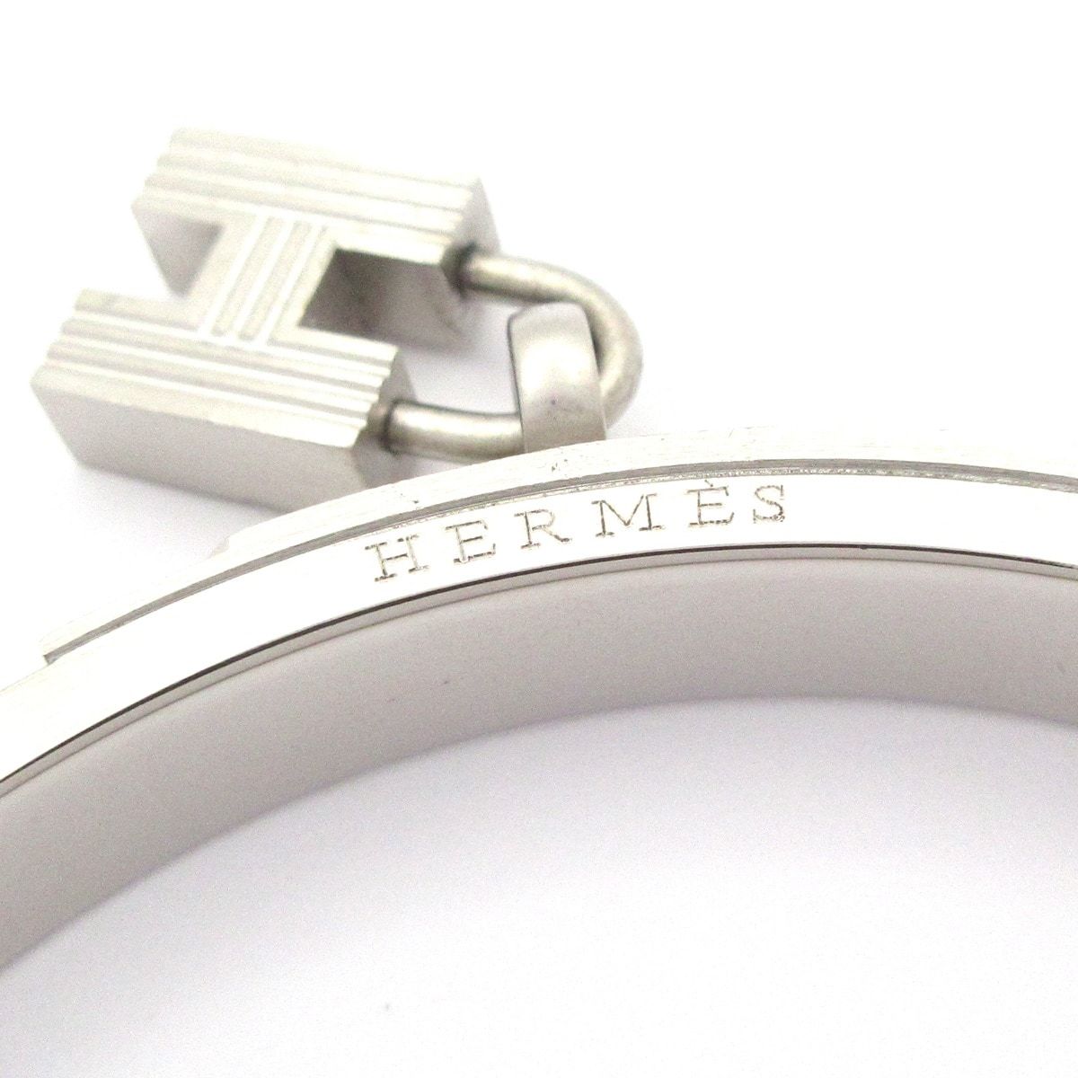 Hermes Bangle Kelly Leather Silver Navy Bracelet — view 4