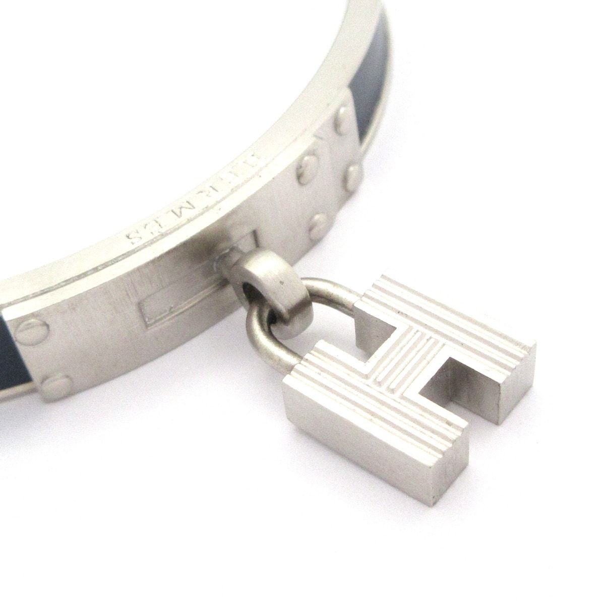 Hermes Bangle Kelly Leather Silver Navy Bracelet — view 5