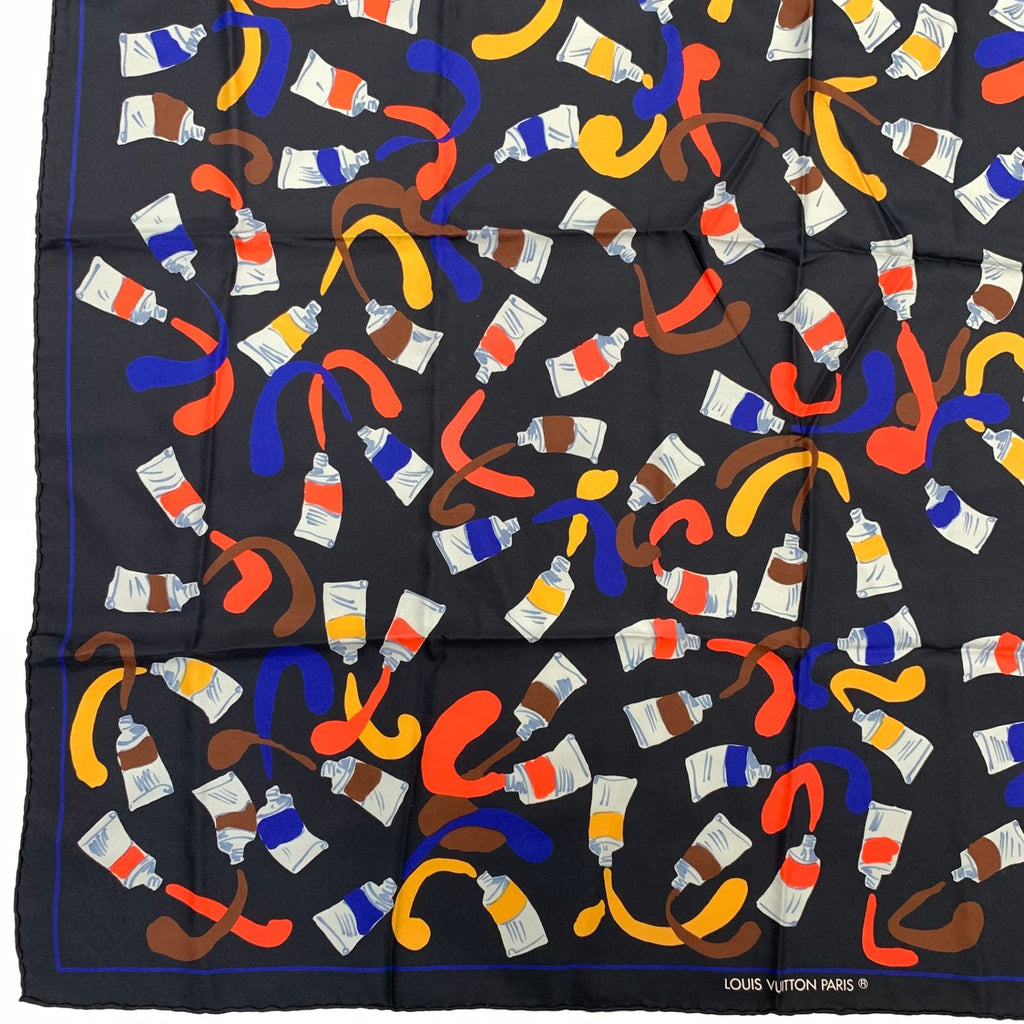 Louis Vuitton Silk Scarf Paint Pattern Black Multicolor — view 5