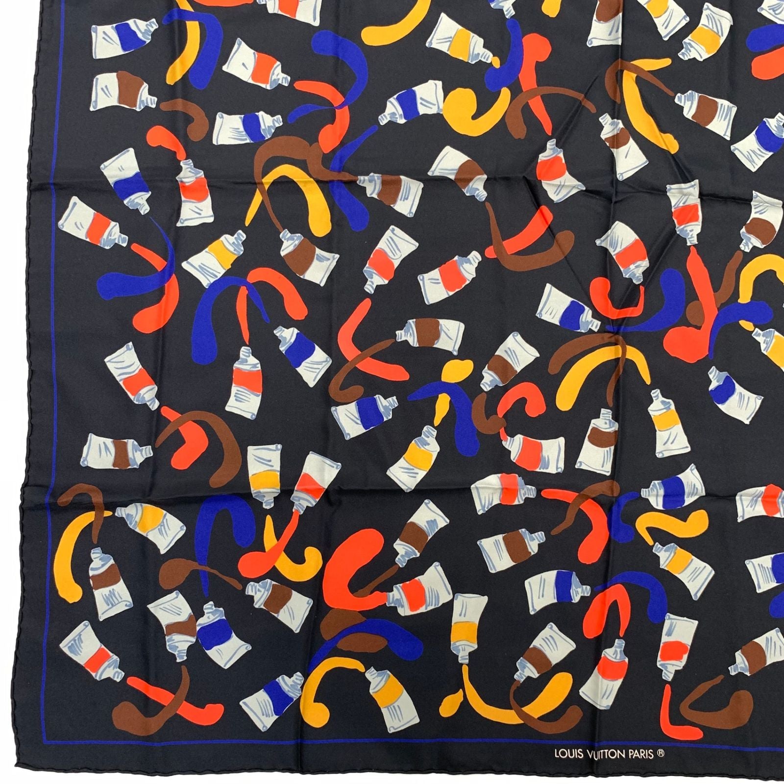 Louis Vuitton Silk Scarf Paint Pattern Black Multicolor — view 5