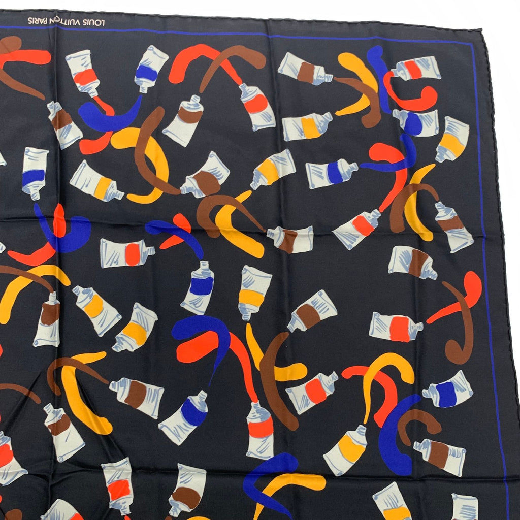 Louis Vuitton Silk Scarf Paint Pattern Black Multicolor — view 3