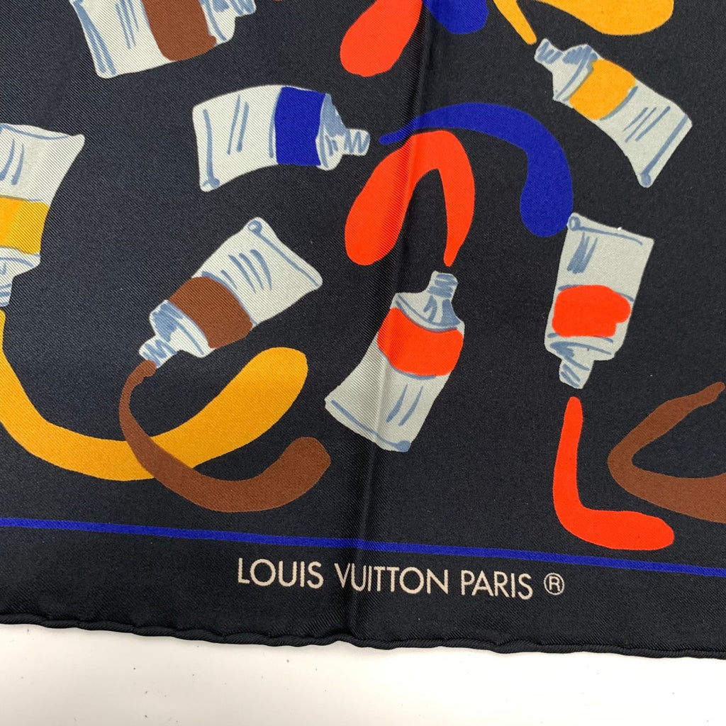 Louis Vuitton Silk Scarf Paint Pattern Black Multicolor — view 6