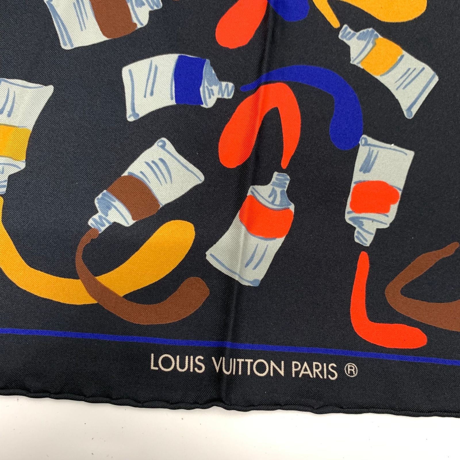 Louis Vuitton Silk Scarf Paint Pattern Black Multicolor — view 6