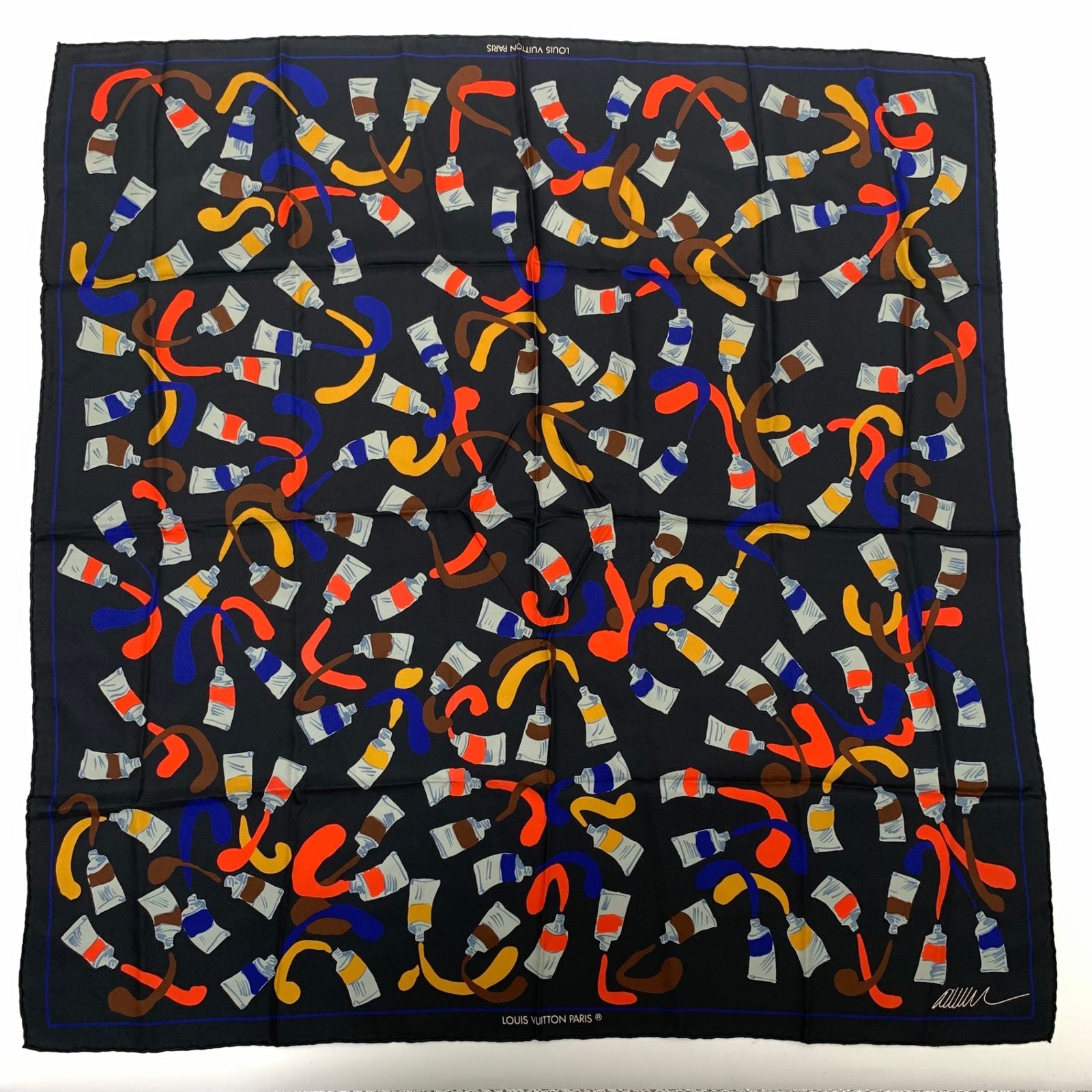 Louis Vuitton Silk Scarf Paint Pattern Black Multicolor