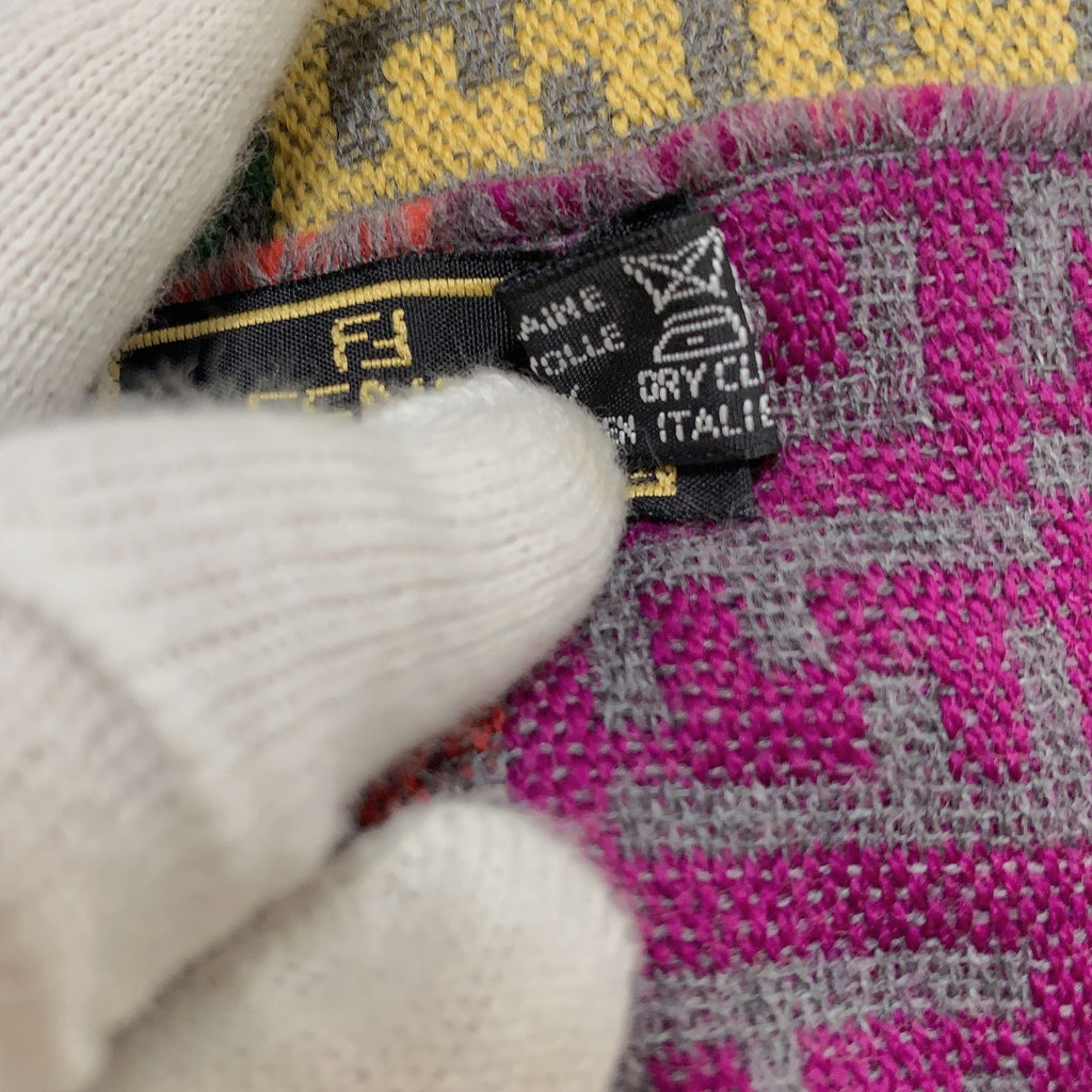 Fendi Zucca Pattern Multicolor Wool Scarf Fringe — view 4