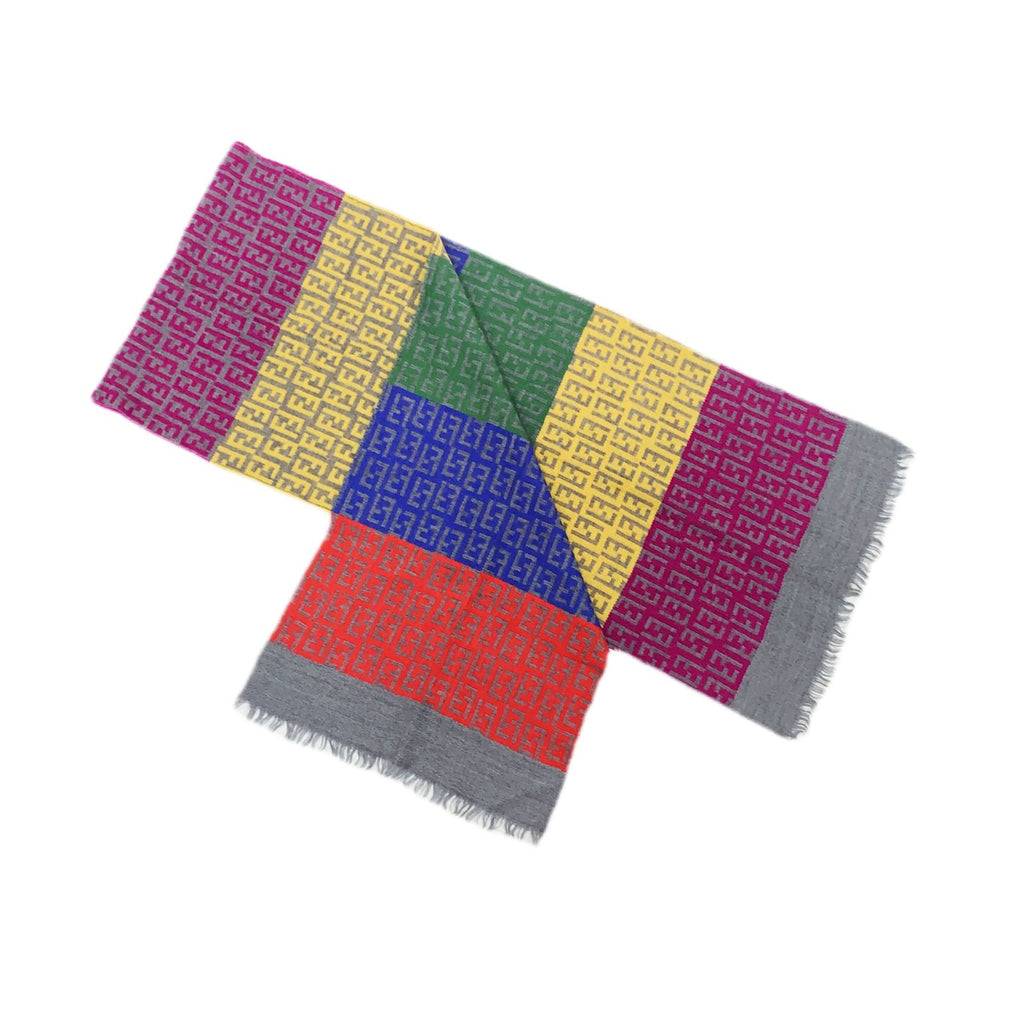 Fendi Zucca Pattern Multicolor Wool Scarf Fringe — view 2