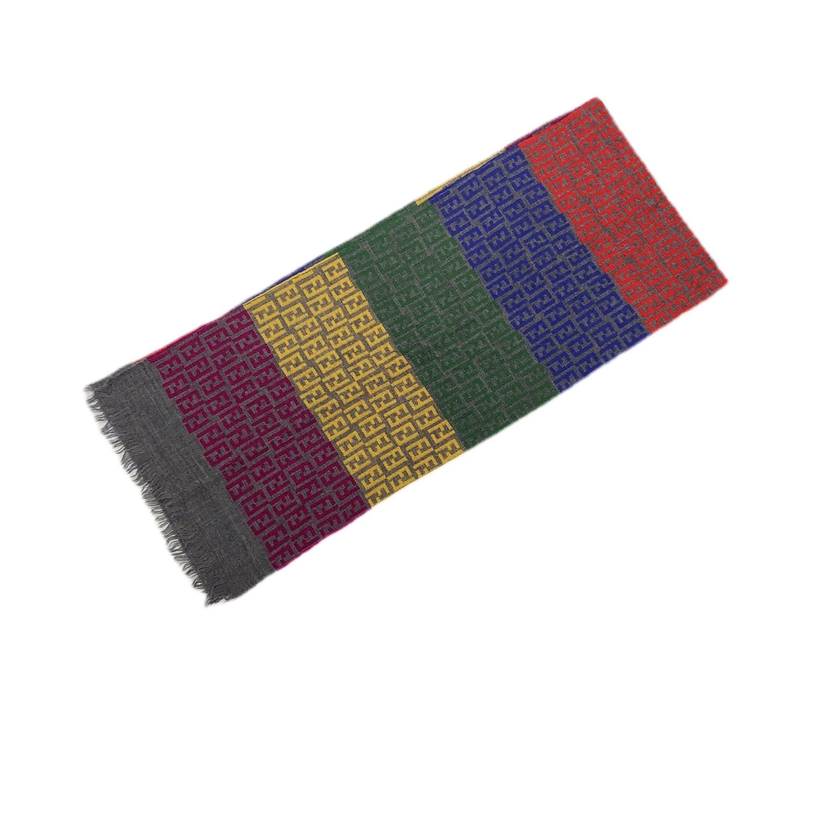 Fendi Zucca Pattern Multicolor Wool Scarf Fringe — view 5