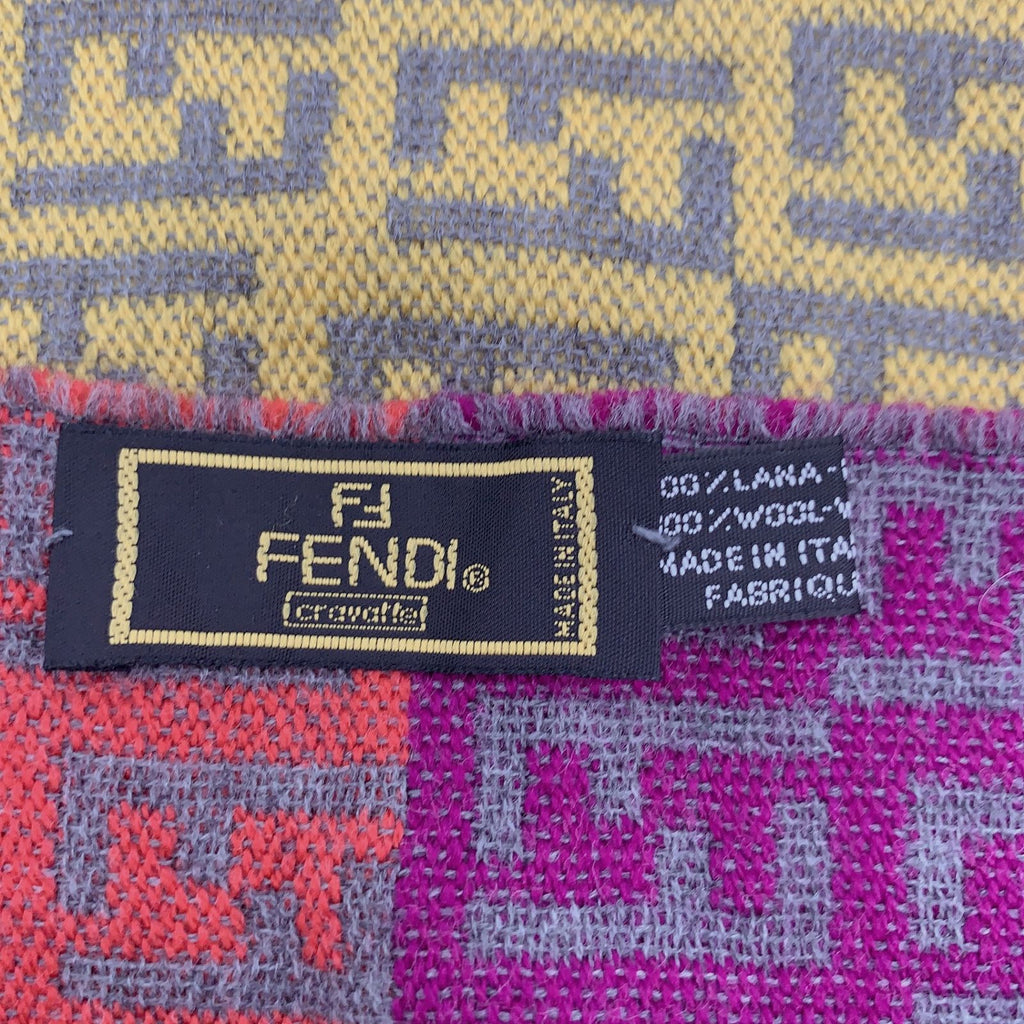 Fendi Zucca Pattern Multicolor Wool Scarf Fringe — view 3