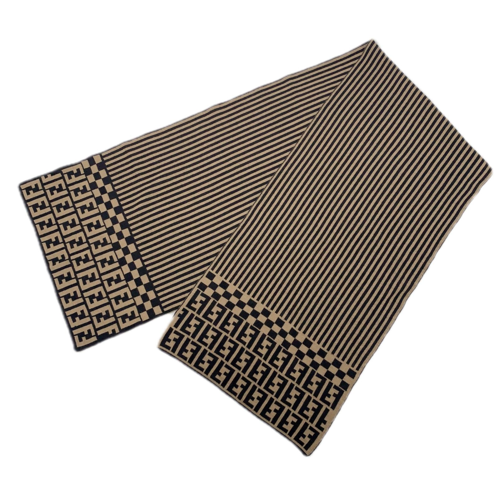 Fendi Zucca Pattern FF Logo Scarf Stripe Beige Black — view 2