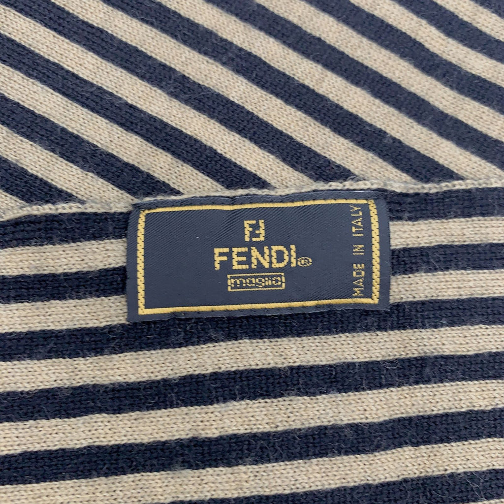 Fendi Zucca Pattern FF Logo Scarf Stripe Beige Black — view 3
