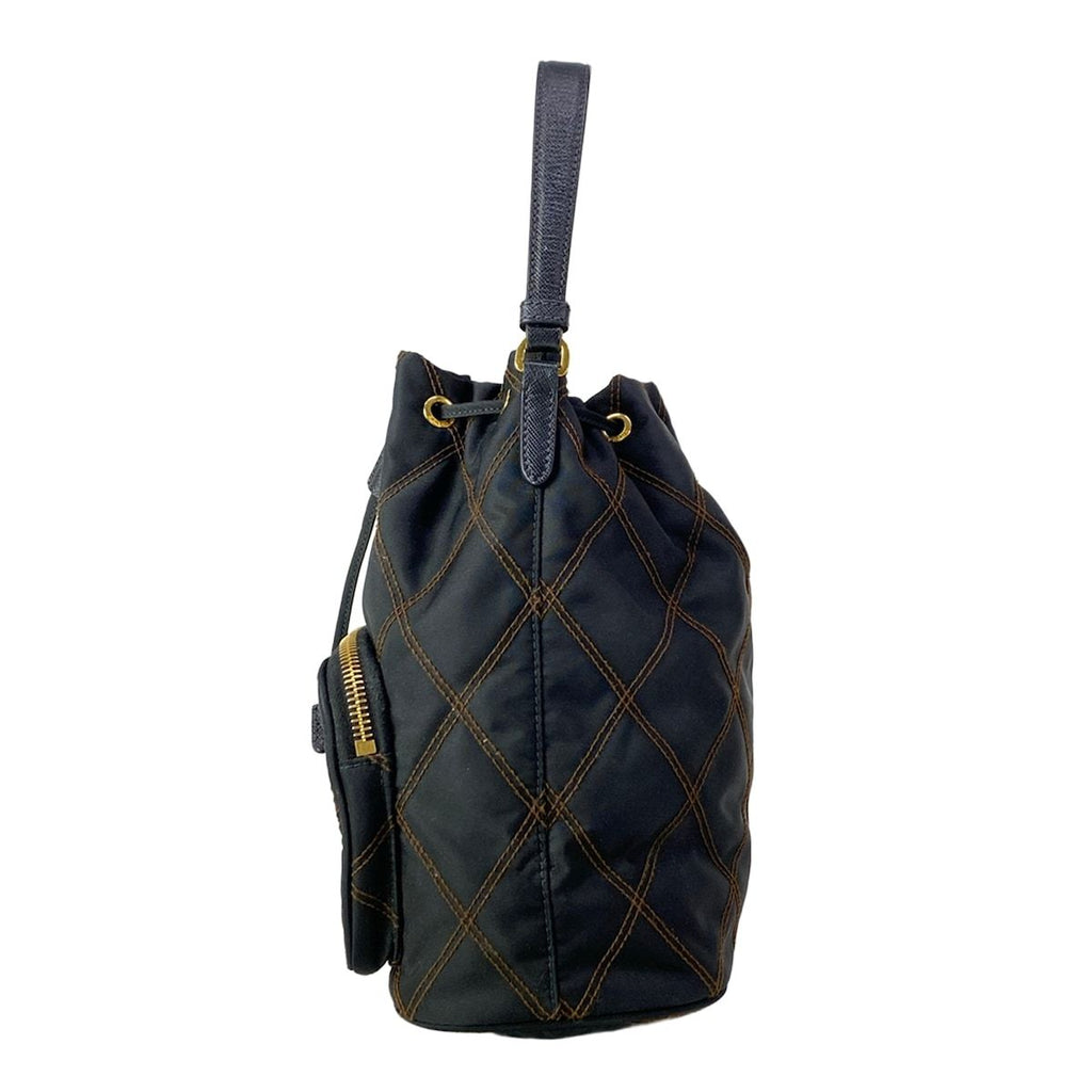 Prada Handbag Duet Black Brown Quilted Drawstring Leather — view 4