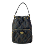 Prada Handbag Duet Black Brown Quilted Drawstring Leather