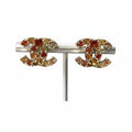 Chanel Gold Rhinestone CC Logo Earrings