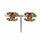 Chanel Gold Rhinestone CC Logo Earrings