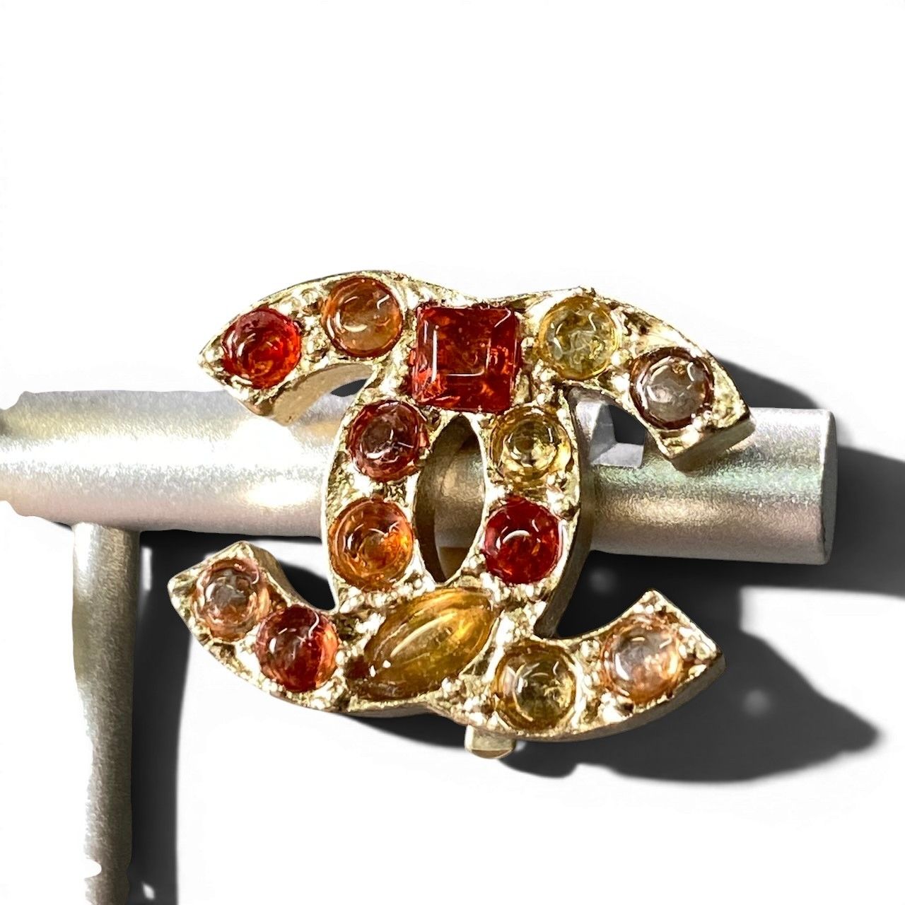 Chanel Gold Rhinestone CC Logo Earrings — view 3