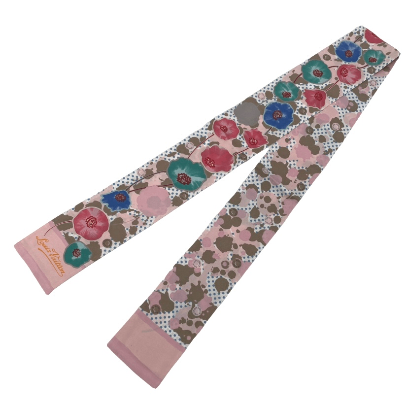 Louis Vuitton Flower Polka Dot Bandeau Scarf Silk Twilly Pink — view 2