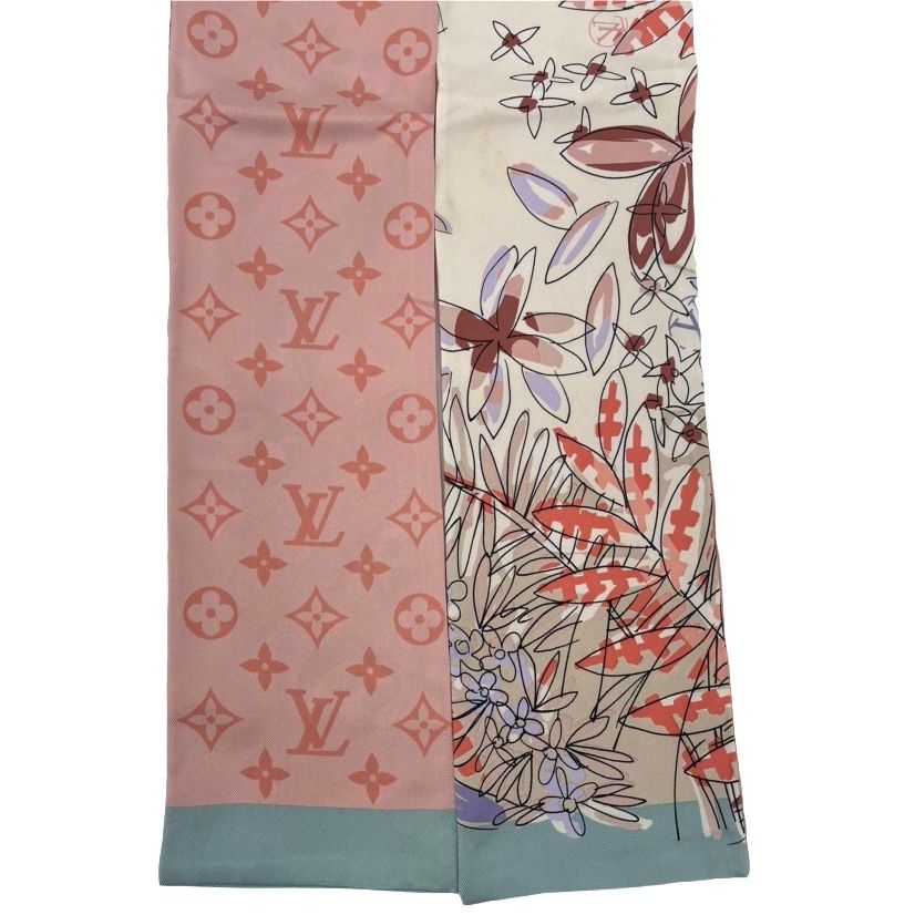Louis Vuitton Monogram Floral Reversible Scarf Twilly Bandeau White Pink — view 3