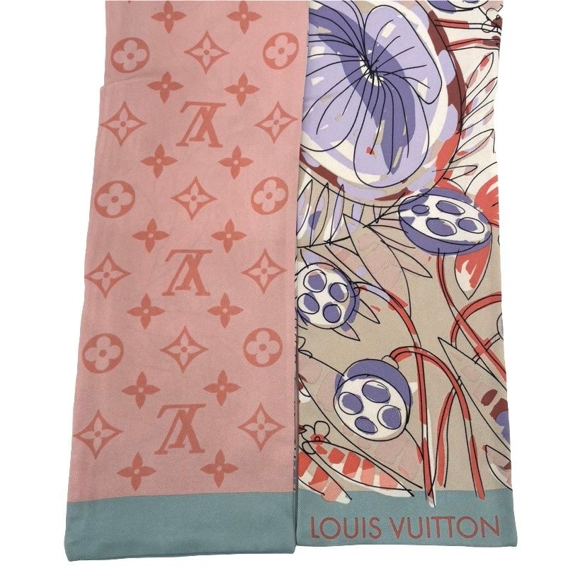 Louis Vuitton Monogram Floral Reversible Scarf Twilly Bandeau White Pink — view 4