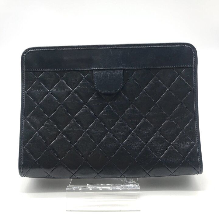 Chanel CC Logo Mini Quilted Lambskin Clutch Navy Purse — view 3