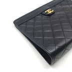 Chanel CC Logo Mini Quilted Lambskin Clutch Navy Purse — view 5