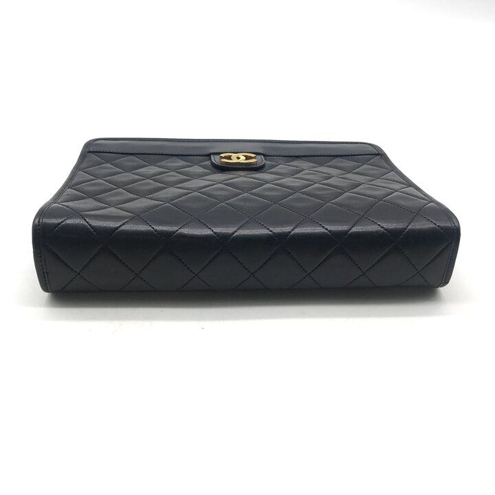 Chanel CC Logo Mini Quilted Lambskin Clutch Navy Purse — view 4