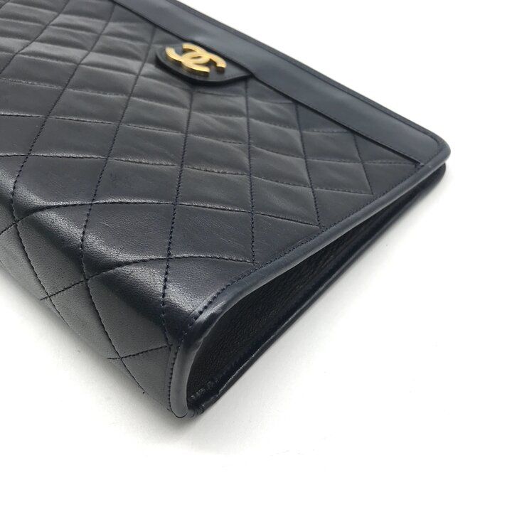 Chanel CC Logo Mini Quilted Lambskin Clutch Navy Purse — view 6