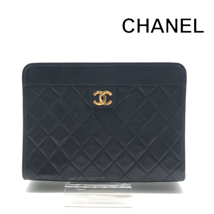 Chanel CC Logo Mini Quilted Lambskin Clutch Navy Purse