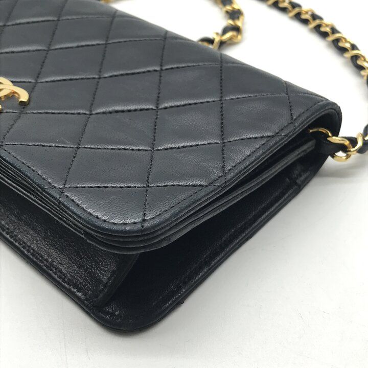 Chanel CC Logo Mini Quilted Lambskin Chain Shoulder Bag Push Lock Black — view 6