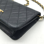 Chanel CC Logo Mini Quilted Lambskin Chain Shoulder Bag Push Lock Black — view 6