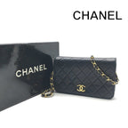 Chanel CC Logo Mini Quilted Lambskin Chain Shoulder Bag Push Lock Black