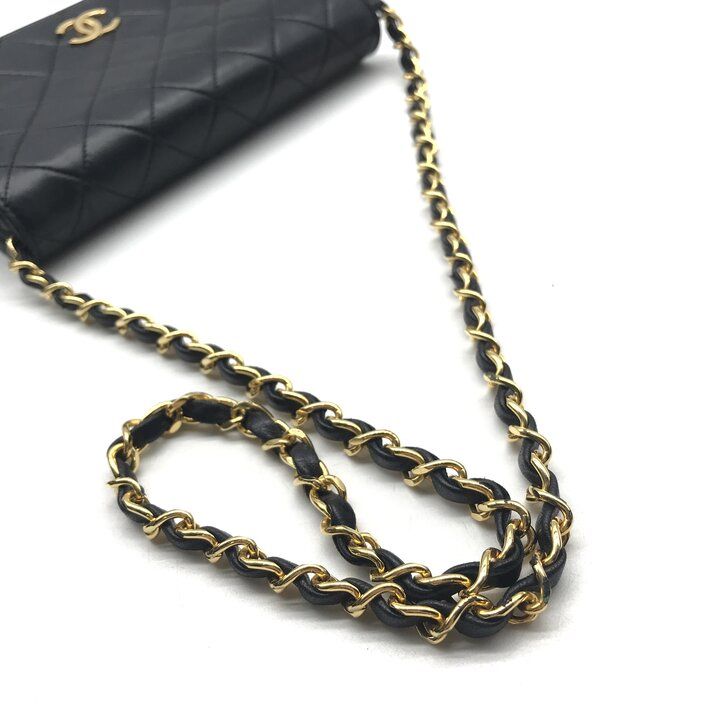 Chanel CC Logo Mini Quilted Lambskin Chain Shoulder Bag Push Lock Black — view 7