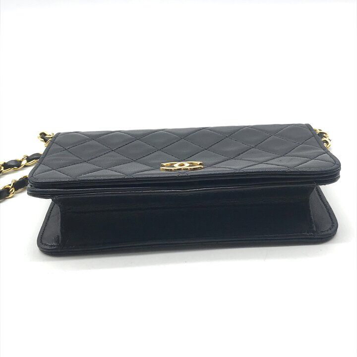 Chanel CC Logo Mini Quilted Lambskin Chain Shoulder Bag Push Lock Black — view 4