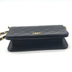 Chanel CC Logo Mini Quilted Lambskin Chain Shoulder Bag Push Lock Black — view 4