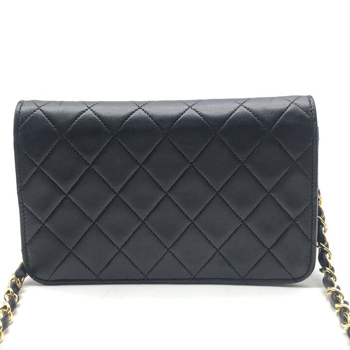 Chanel CC Logo Mini Quilted Lambskin Chain Shoulder Bag Push Lock Black — view 3