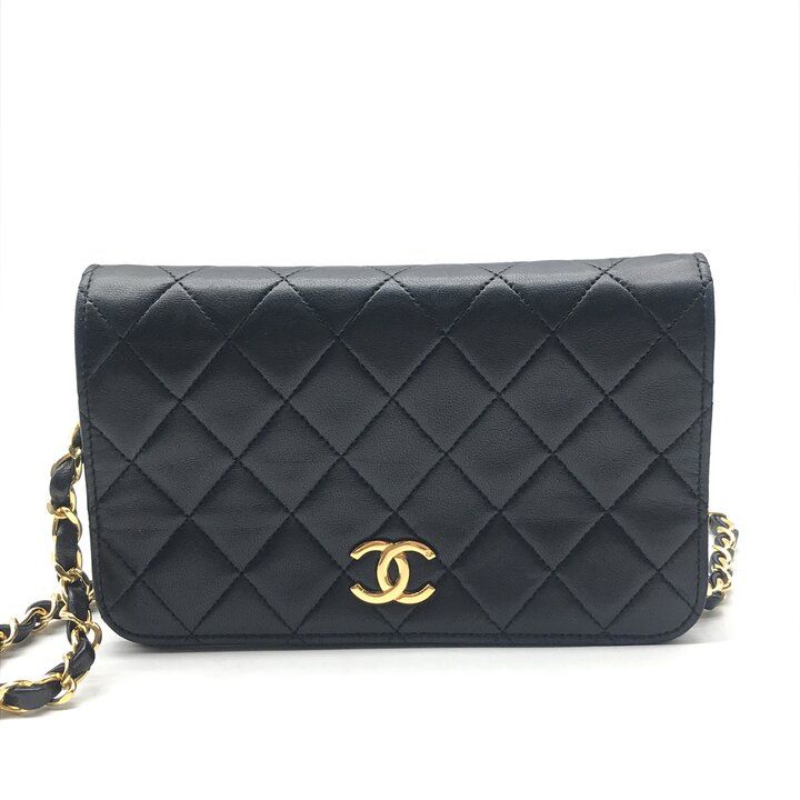 Chanel CC Logo Mini Quilted Lambskin Chain Shoulder Bag Push Lock Black — view 2
