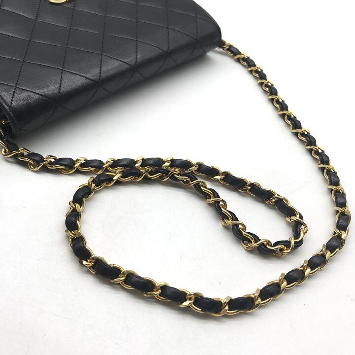 Chanel CC Logo Mini Quilted Lambskin Chain Shoulder Bag Push Lock Black — view 7