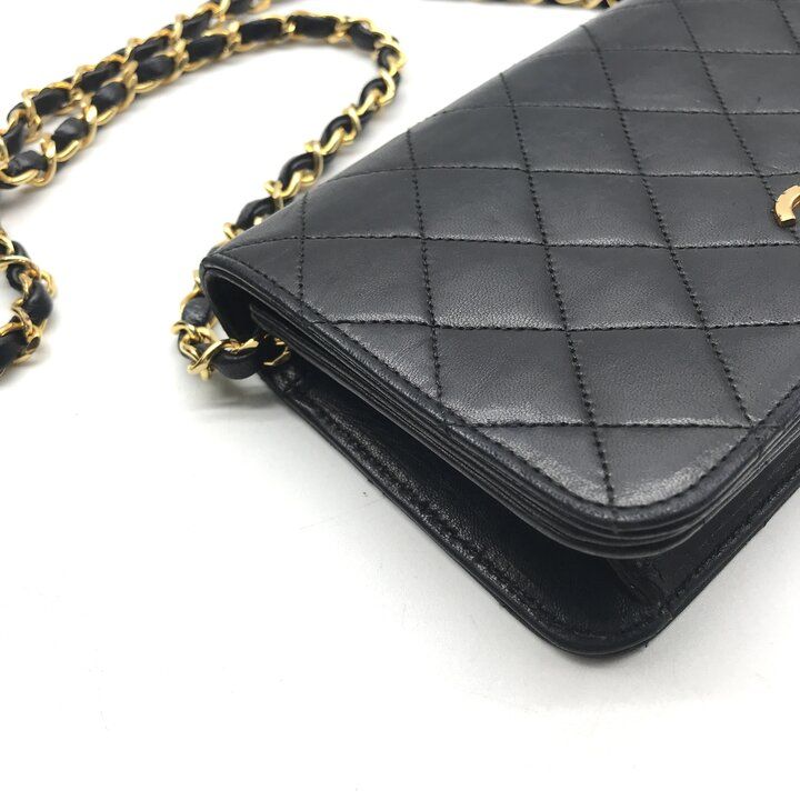 Chanel CC Logo Mini Quilted Lambskin Chain Shoulder Bag Push Lock Black — view 5