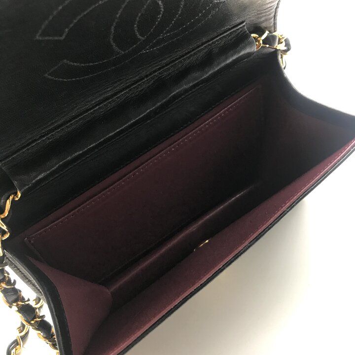 Chanel CC Logo Mini Quilted Lambskin Chain Shoulder Bag Push Lock Black — view 9