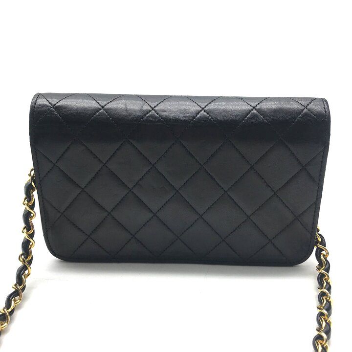 Chanel CC Logo Mini Quilted Lambskin Chain Shoulder Bag Push Lock Black — view 3