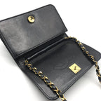 Chanel CC Logo Mini Quilted Lambskin Chain Shoulder Bag Push Lock Black — view 8