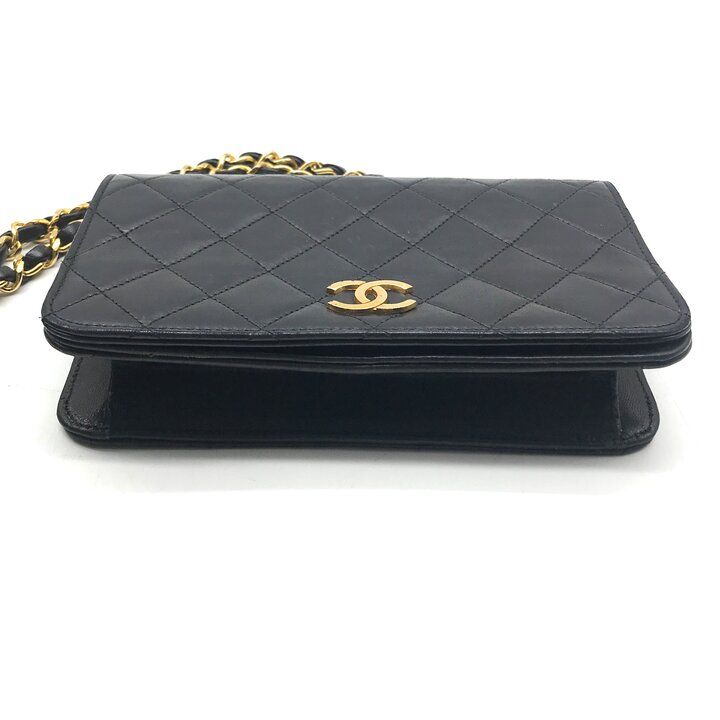 Chanel CC Logo Mini Quilted Lambskin Chain Shoulder Bag Push Lock Black — view 4