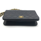 Chanel CC Logo Mini Quilted Lambskin Chain Shoulder Bag Push Lock Black — view 4