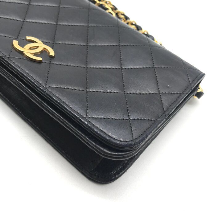 Chanel CC Logo Mini Quilted Lambskin Chain Shoulder Bag Push Lock Black — view 6