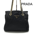Prada Triangle Logo Nylon Tessuto Chain Shoulder Tote Black Purse