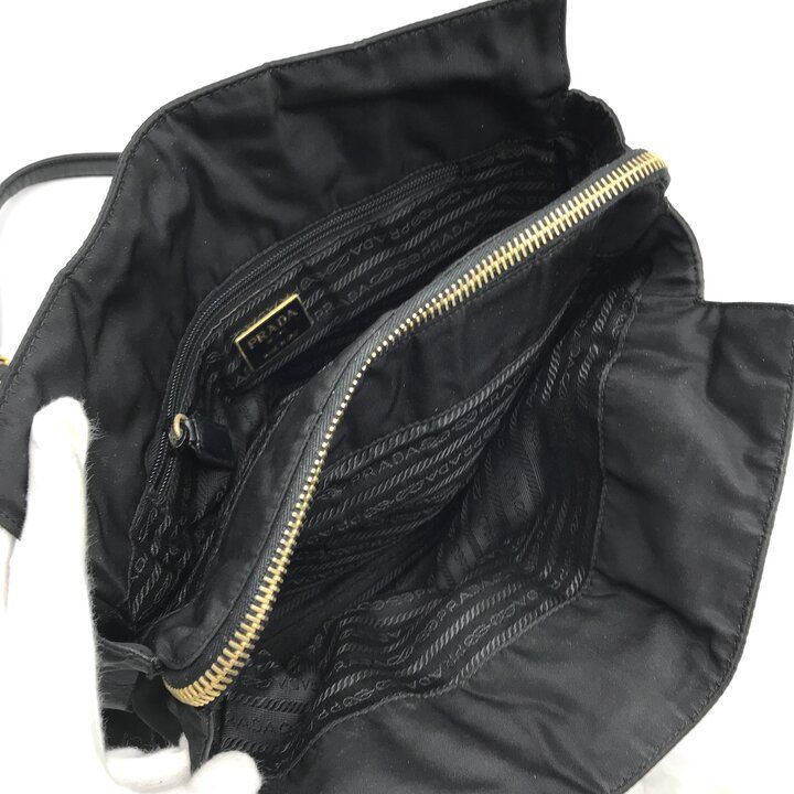 Prada Triangle Logo Nylon Tessuto Chain Shoulder Tote Black Purse — view 8