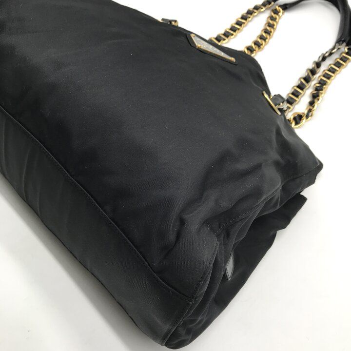Prada Triangle Logo Nylon Tessuto Chain Shoulder Tote Black Purse — view 5